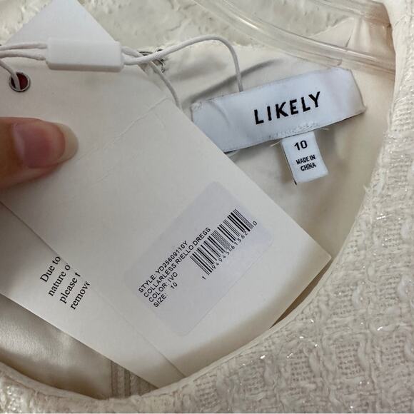 NWT Likely Collarless Riello Tweed Dress In Ivory 10 - Picture 4 of 7